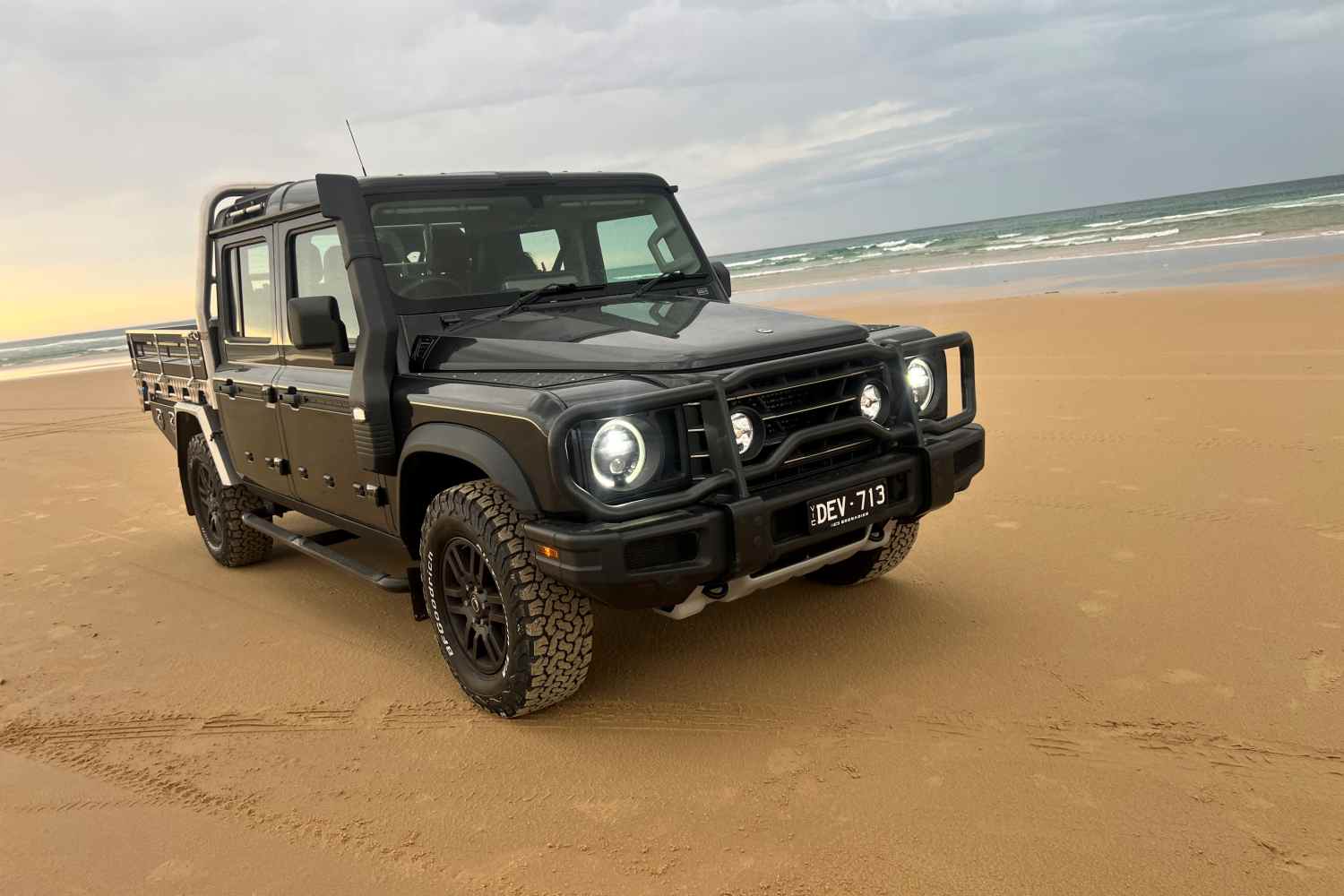 INEOS Grenadier Quartermaster Ute front end at beach 2