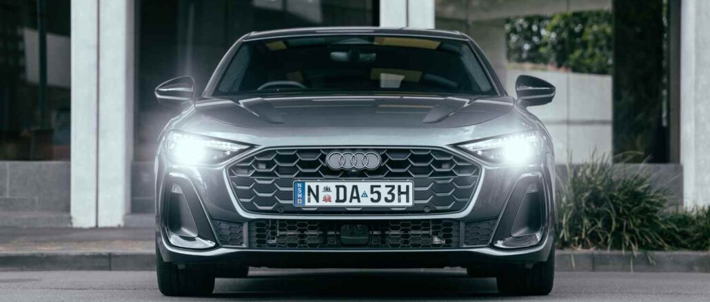 Audi A5 e-hybrid sedan front grill view 1