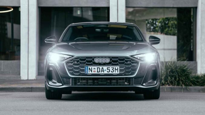 Audi A5 e-hybrid sedan front grill view 1