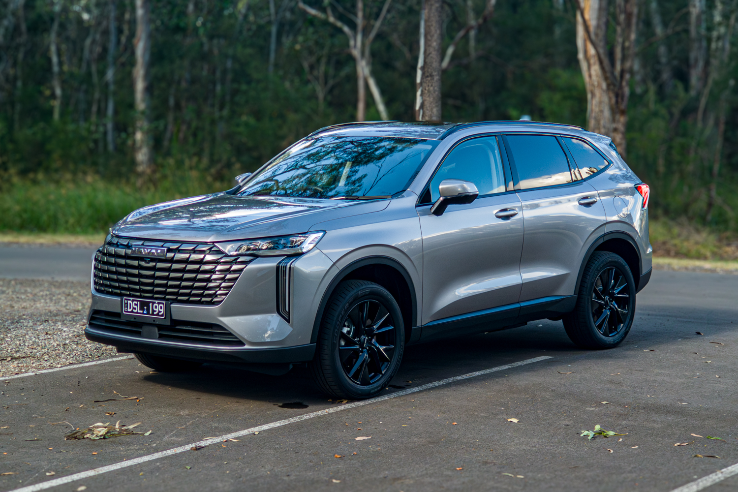 2026 Haval H6 front three-quarter view showing Machine Silver exterior colour and design details
